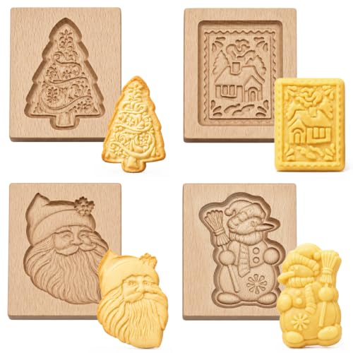 Rebanky 4 Pcs Moule à Biscuits en Bois de Noël Moules à Pâti