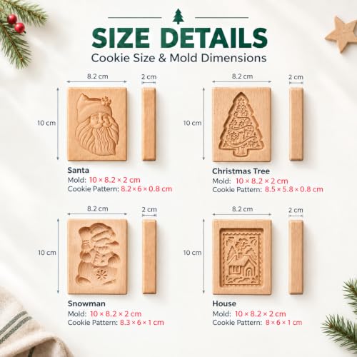 Rebanky 4 Pcs Moule à Biscuits en Bois de Noël Moules à Pâti
